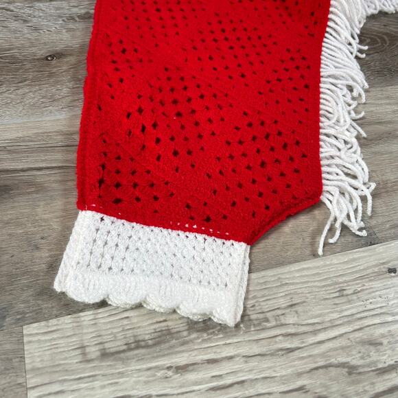 Handmade Crochet Sweater Red White Heart Fringe Festival Top Valentine Boho - Picture 4 of 7